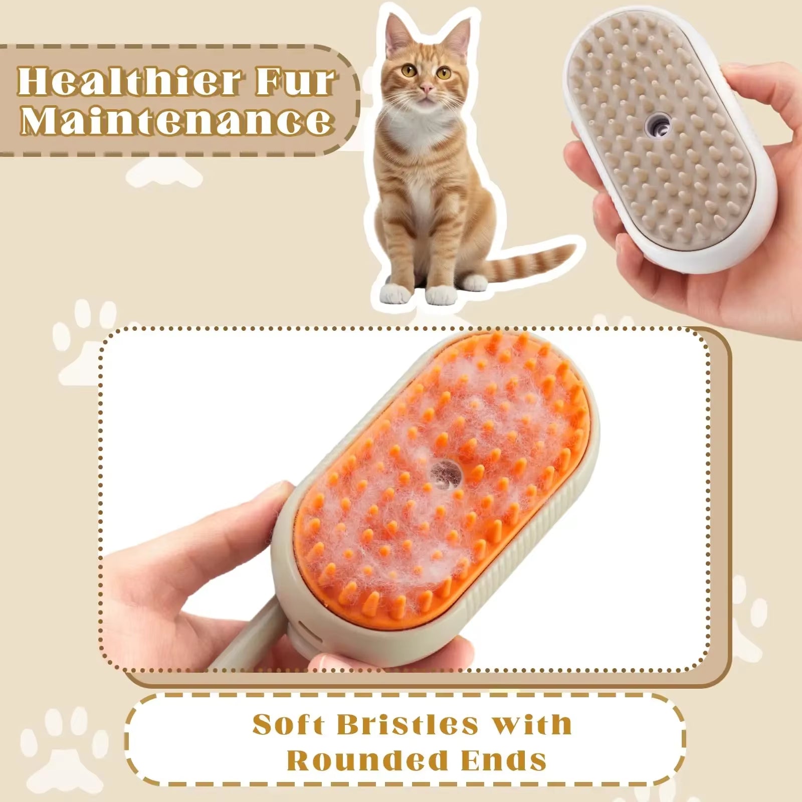 3-in-1 Electric Steam Cat Brush – Grooming, Hair Removal & Massage with Water Spray Function